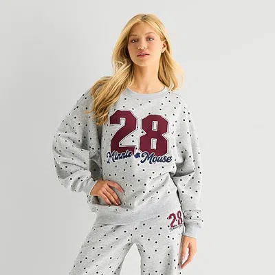Grayson Threads, The Label Minnie Mouse Crew Fleece Womens Juniors Crew Neck Long Sleeve Minnie Mouse Sweatshirt In Gray