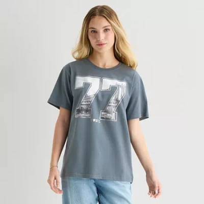 Grayson Threads, The Label New York Boyfriend Tee Womens Juniors Crew Neck Short Sleeve Loose Fit Graphic T-shirt In Gray