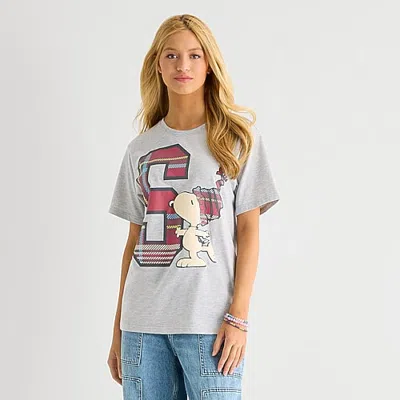 Grayson Threads, The Label Snoopy Holiday Boyfriend Tee Womens Juniors Crew Neck Short Sleeve Relaxed Fit Snoopy Graphic T-shir In Gray