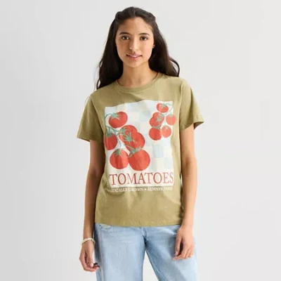 Grayson Threads, The Label Tomato Boyfriend Tee Womens Juniors Crew Neck Short Sleeve Regular Fit Graphic T-shirt In Green