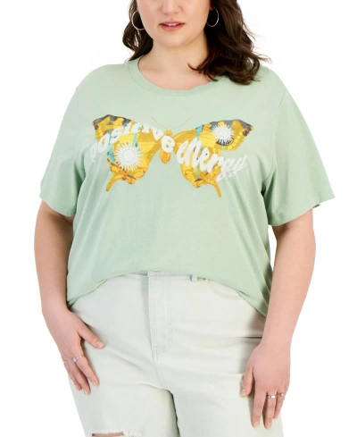 Grayson Threads, The Label Trendy Plus Size Butterfly Energy Graphic T-shirt In Green