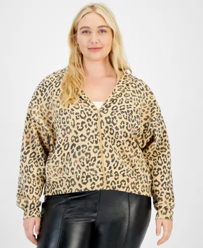 Grayson Threads, The Label Trendy Plus Size Cheetah-print Hoodie In Beige