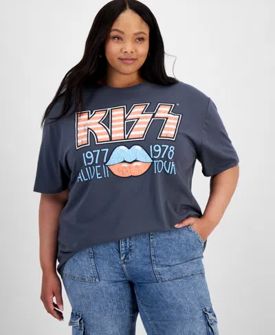 Grayson Threads, The Label Trendy Plus Size Kiss T-shirt In Gray