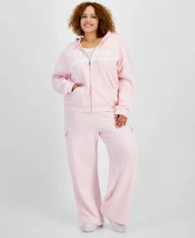 Grayson Threads, The Label Grayson Threads The Label Trendy Plus Size Milan Zip Up Sweatshirt Cargo Sweatpants In Pink