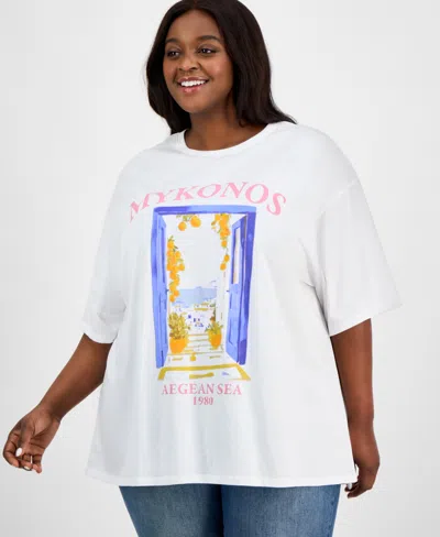 Grayson Threads, The Label Trendy Plus Size Mykonos Graphic T-shirt In White
