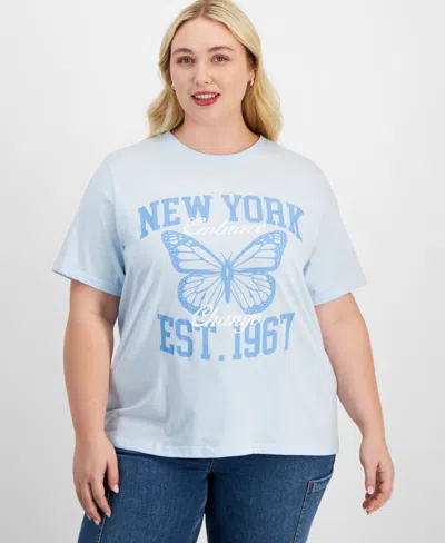 Grayson Threads, The Label Trendy Plus Size New York Butterfly T-shirt In Blue