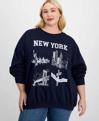 Grayson Threads, The Label Trendy Plus Size New York Graphic Sweatshirt In Blue