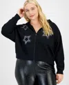 Grayson Threads, The Label Trendy Plus Size Rhinestone Star Hoodie In Black