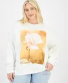 Grayson Threads, The Label Trendy Plus Size Rose Graphic Sweatshirt In White