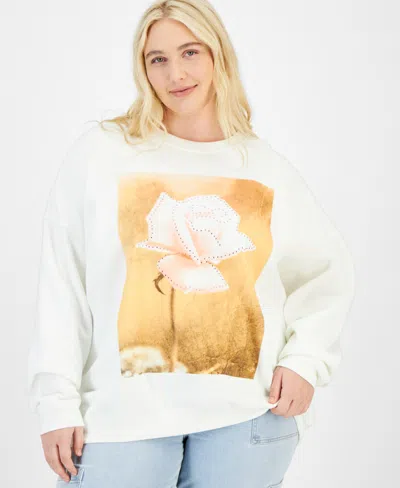Grayson Threads, The Label Trendy Plus Size Rose Graphic Sweatshirt In White