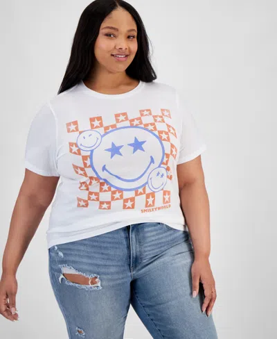 Grayson Threads, The Label Trendy Plus Size Smiley Graphic T-shirt In White