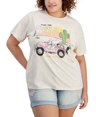 Grayson Threads, The Label Trendy Plus Size Snoopy Scenic Route Graphic T-shirt In Offwhite