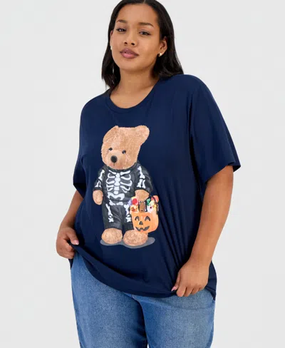 Grayson Threads, The Label Trendy Plus Size Trick-or-treat Teddy Bear Graphic T-shirt In Blue