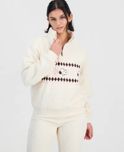Grayson Threads, The Label Women's Snoopy Sherpa Quarter-zip Pullover In White