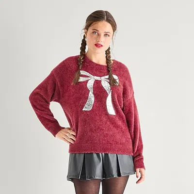 Grayson Threads, The Label Womens Crew Neck Long Sleeve Pullover Sweater In Red