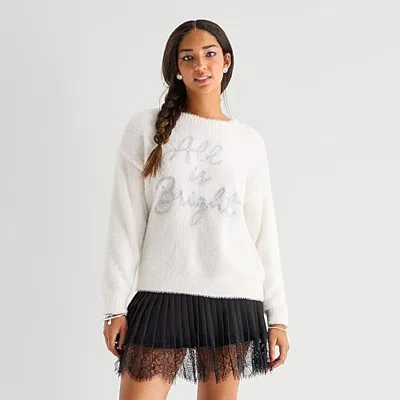 Grayson Threads, The Label Womens Crew Neck Long Sleeve Pullover Sweater In White