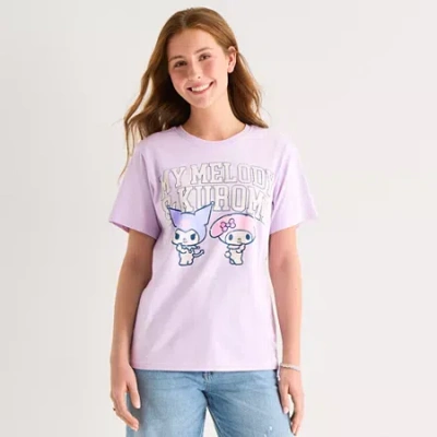 Grayson Threads, The Label Womens Juniors Crew Neck Short Sleeve Loose Fit Kuromi My Melody Graphic T-shirt In Purple