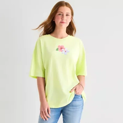 Grayson Threads, The Label Womens Juniors Crew Neck Short Sleeve Oversized Graphic T-shirt In Green