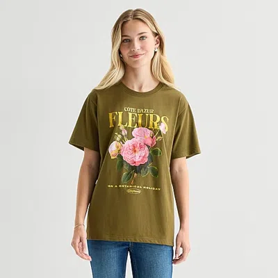 Grayson Threads, The Label Womens Juniors Crew Neck Short Sleeve Relaxed Fit Graphic T-shirt In Green