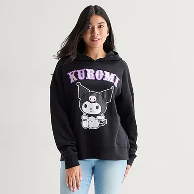 Grayson Threads, The Label Womens Juniors Long Sleeve Kuromi Fleece Hoodie In Black