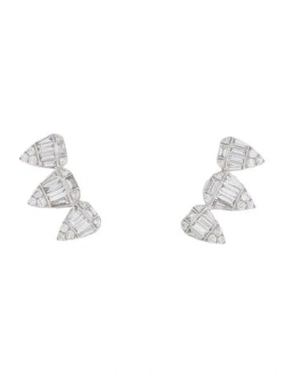 Pre-owned Graziela 18k 1.15ctw Diamond Pluma Ear Climbers Stud Earrings In Multicolor
