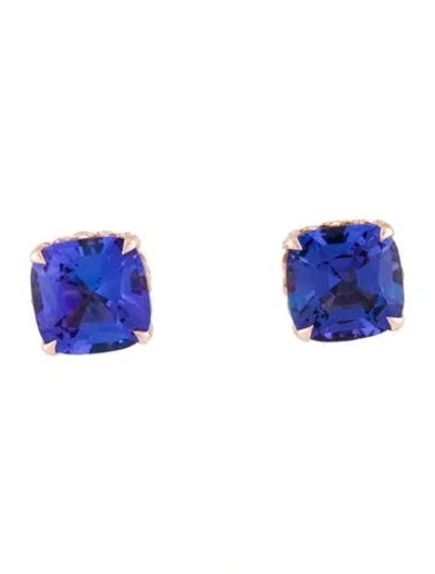 Pre-owned Graziela 18k 5.58ctw Tanzanite & Diamond Stud Earrings In Multi