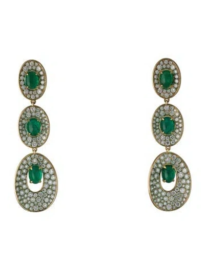 Pre-owned Graziela 18k 5.70ctw Emerald & Diamond Drop Earrings In Multi