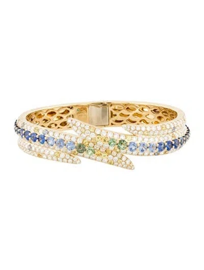 Pre-owned Graziela 18k 6.25ct Diamond, Sapphire & Tourmaline Pássaro Cuff, 6.25" In Multi