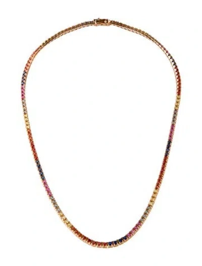 Pre-owned Graziela 18k 8.03ctw Multicolor Sapphire Tennis Necklace, 17"