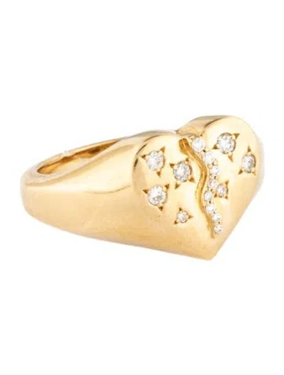 Pre-owned Graziela 18k Diamond Heart Signet Ring In Multicolor