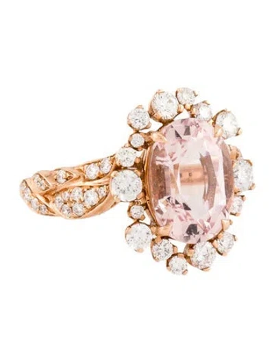Pre-owned Graziela 18k Morganite & Diamond Halo Cocktail Ring In Multi