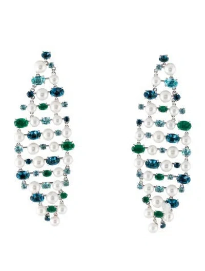 Pre-owned Graziela 18k Pearl & Multistone Pérola Lustre Drop Earrings