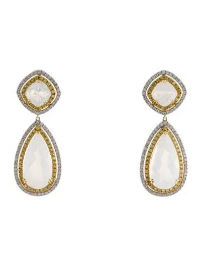 Pre-owned Graziela 18k Quartz, Sapphire & Diamond Earclips In Multi