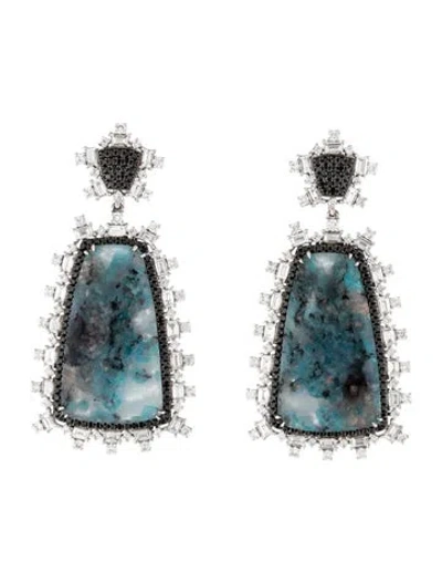 Pre-owned Graziela 18k Quartz, Tourmaline & Diamond Drop Earrings In Multicolor