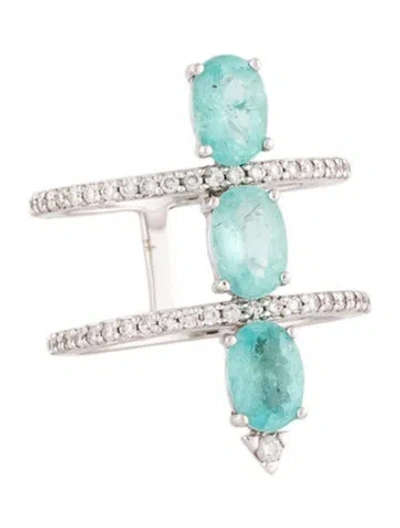 Pre-owned Graziela 18k Tourmaline & Diamond Cocktail Ring In Multi