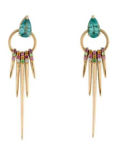 Pre-owned Graziela 18k Tourmaline & Multistone Spiked Drop Earrings
