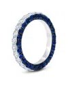 Graziela 18kt White Gold Sapphire Diamond 3 Sided Band Ring In Silver