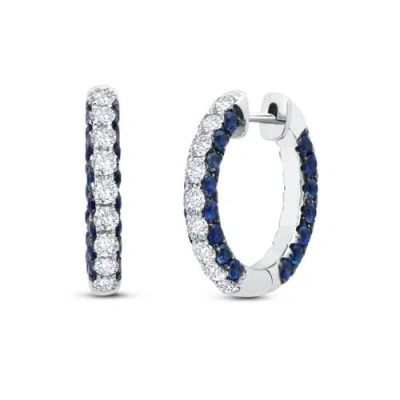 Graziela Blue Sapphire & Diamond 3 Sided Hoops In Silver