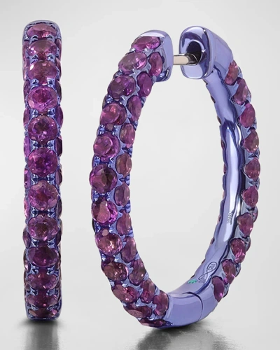 Graziela Gems 3-sided Amethyst And Rhodium Hoop Earrings In Purple