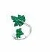 Graziela Green Rhodium & Emerald Folha Ring
