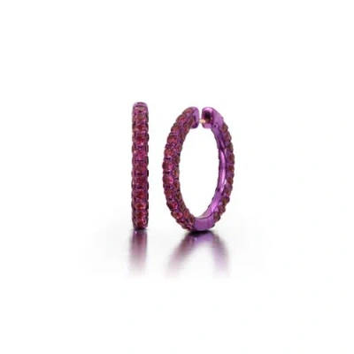 Graziela Large Rhodolite & Magenta Rhodium 3 Sided Hoops In Purple