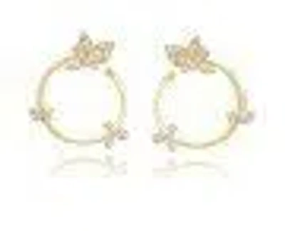 Graziela 18k Yellow Gold Natura Diamond Bird Forward Facing Hoop Earrings