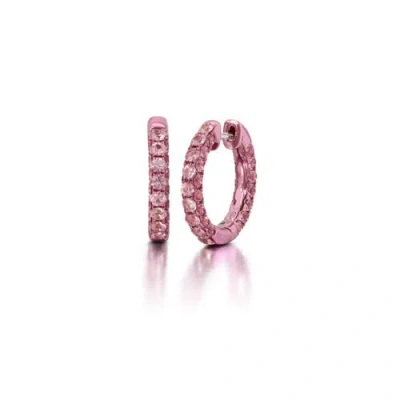 Graziela Pink Sapphire & Pink Rhodium 3 Sided Hoops In Purple