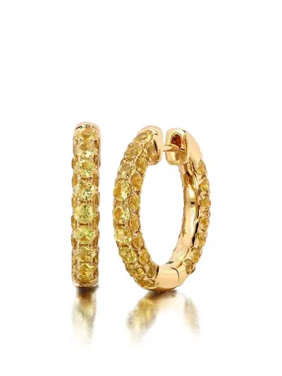 Graziela Sapphire Three-sided Hoop Earrings In Gold