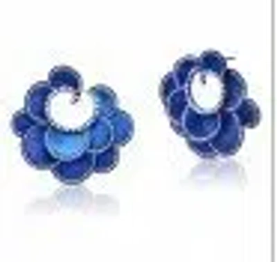 Graziela Scalloped Titanium Earrings In Satin Blue