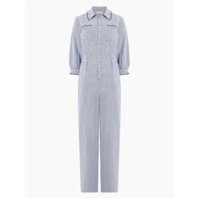Great Plains Salerno Gingham Jumpsuit Summer Navy White In Blue