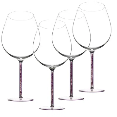 Greatfool Pink / Purple Crystal-stemmed Wine Goblet - Amethyst - Four Piece In Transparent