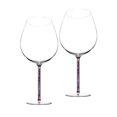 Greatfool Pink / Purple Crystal-stemmed Wine Goblet - Amethyst - Two Piece In Transparent