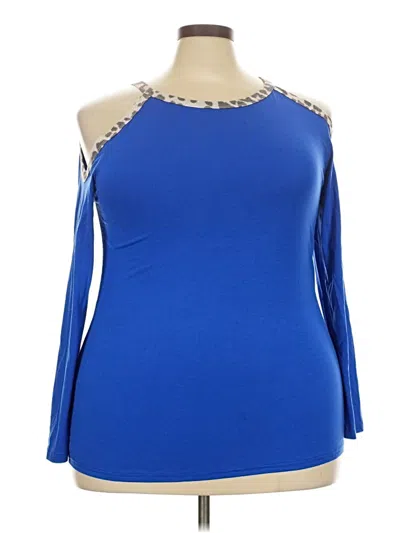 Pre-owned Grecerelle 3/4 Sleeve Top Blue Cold Shoulder Neckline Tops