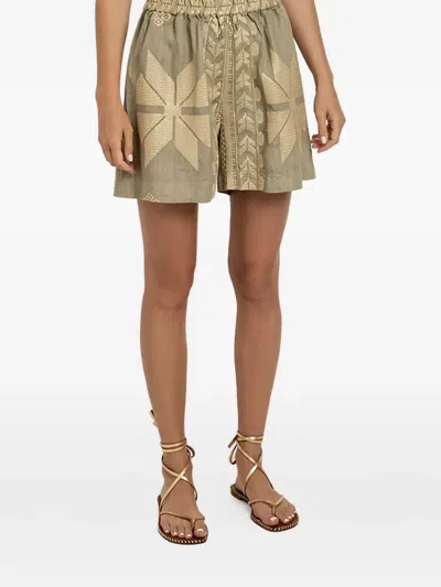 Greek Archaic Kori Aeolis Elasticated Shorts In Green